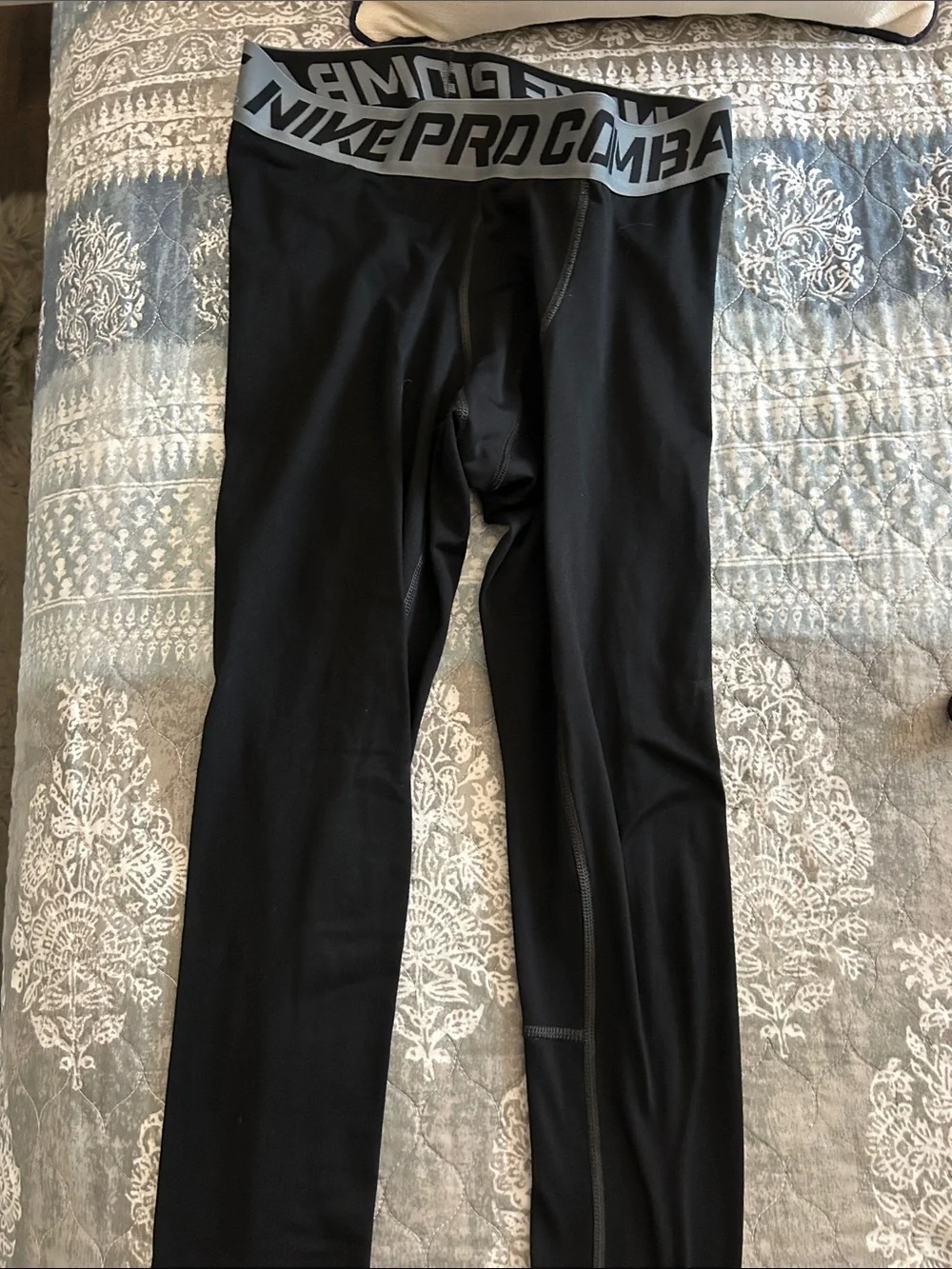Nike Black Pro Combat Compression Tights with Gray Waistband